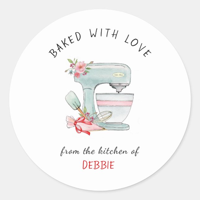 Watercolor cake mixer floral Bakery Classic Round Sticker (Front)