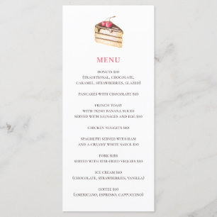 Watercolor cake or pie. Simple bakery cafe dessert Menu