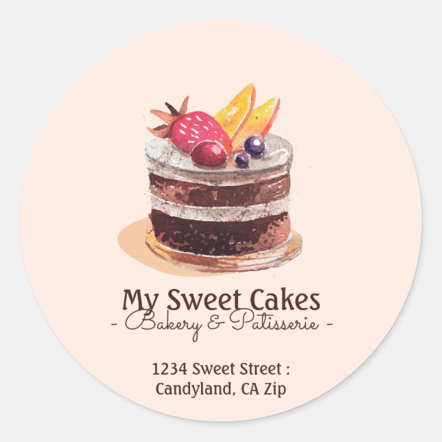 Watercolor cake patisserie cupcake Packaging Classic Round Sticker (Front)
