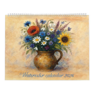 Watercolor Calendar 2026 Floral Jar