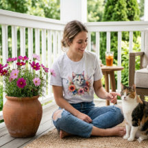 Watercolor Calico Cat & Cosmo Flowers | Garden Gif