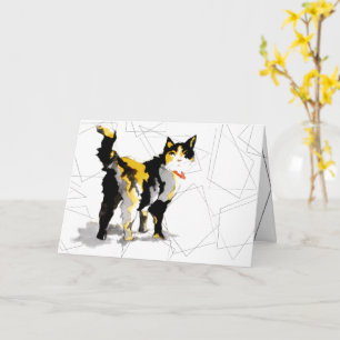 Watercolor Calico Cat Geometric Shapes Card