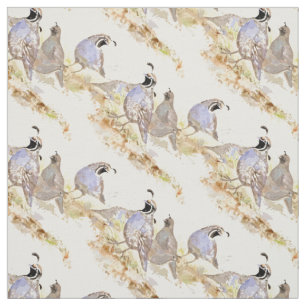 Watercolor California Quail Bird Nature art Fabric