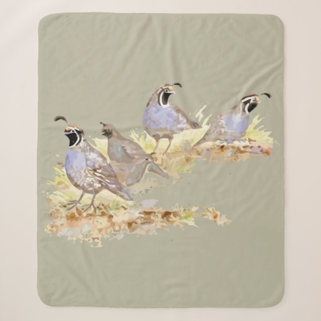Watercolor California Quail Bird Wildlife Nature  Sherpa Blanket (Front)