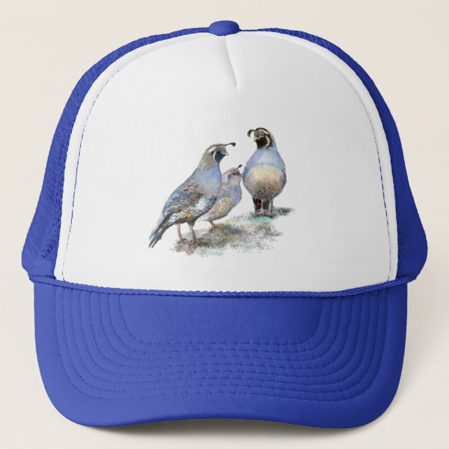 Watercolor California Quail Bird Wildlife Nature  Trucker Hat (Front)