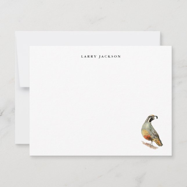 Watercolor California Quail Personalized Flat Card (Front)