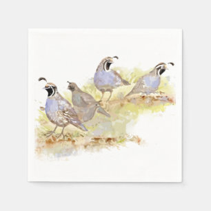 Watercolor California Quail State Bird Nature art Napkin