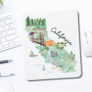 Watercolor California State Art Map Mouse Pad