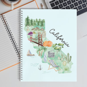Watercolor California State Art Map Travel Journal