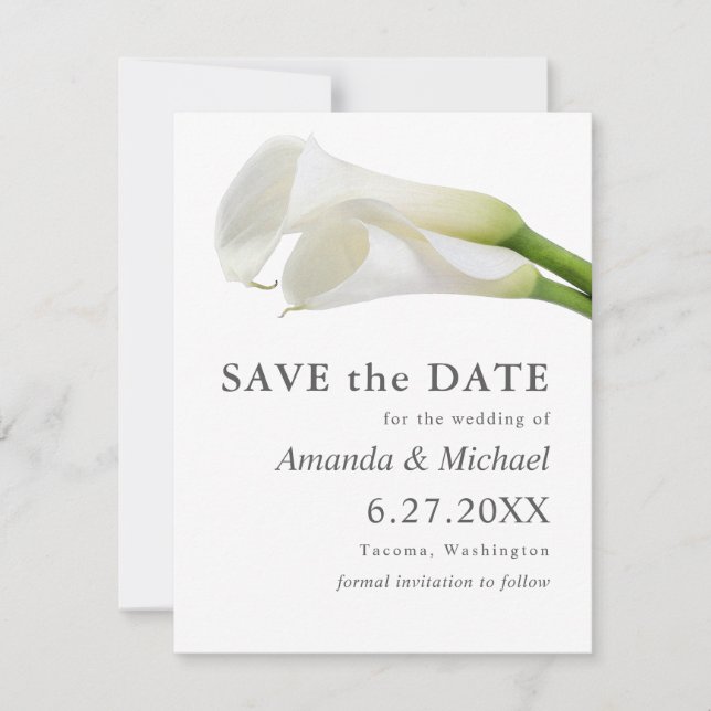 Watercolor Calla Lilies Save the Date with Photo (Front)