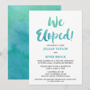 Watercolor Calligraphy Beach Elopement Reception Invitation
