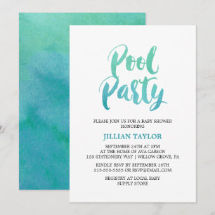 Watercolor Calligraphy Pool Party Invitation