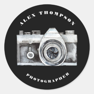 Watercolor Camera Photography Circle Lense Custom Classic Round Sticker