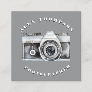 Watercolor Camera Photography Lense Custom Square Business Card