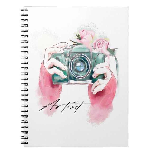 Watercolor Camera With Pink  Notebook (Front)
