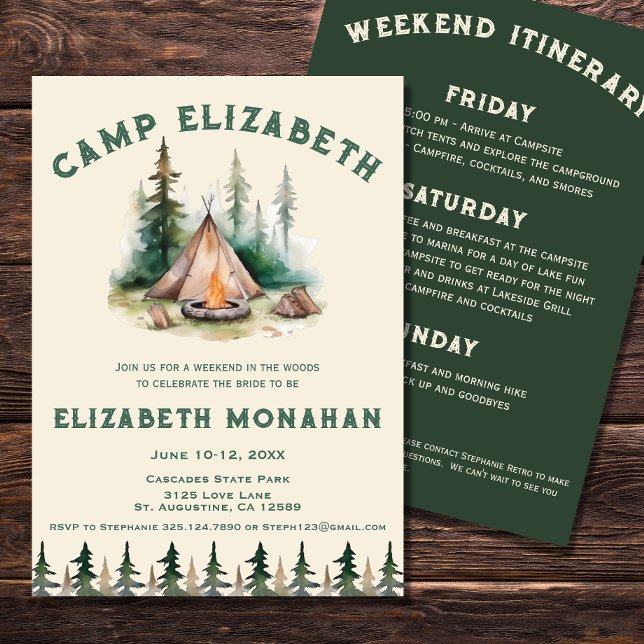 Watercolor Camping Bachelorette Weekend Invitation (Creator Uploaded)