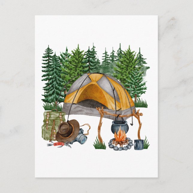 Watercolor Camping, Hiking and Nature Lover Postcard (Front)