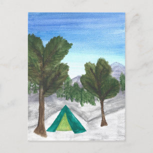 Watercolor Camping Post Card Nature Tent