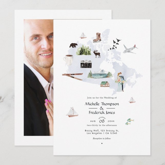 Watercolor Canada Destination Wedding Invitation (Front/Back)