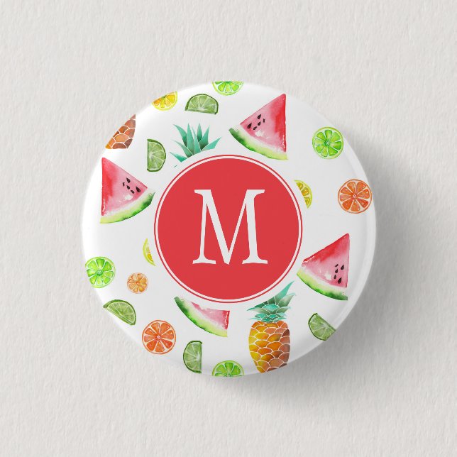 Watercolor Candied Fruit Pattern 1 Inch Round Button (Front)