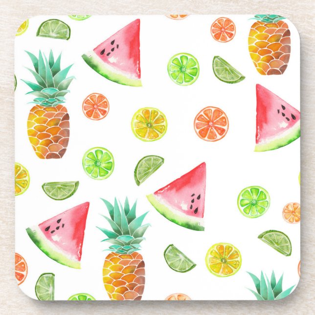 Watercolor Candied Fruit Pattern Coaster (Front)