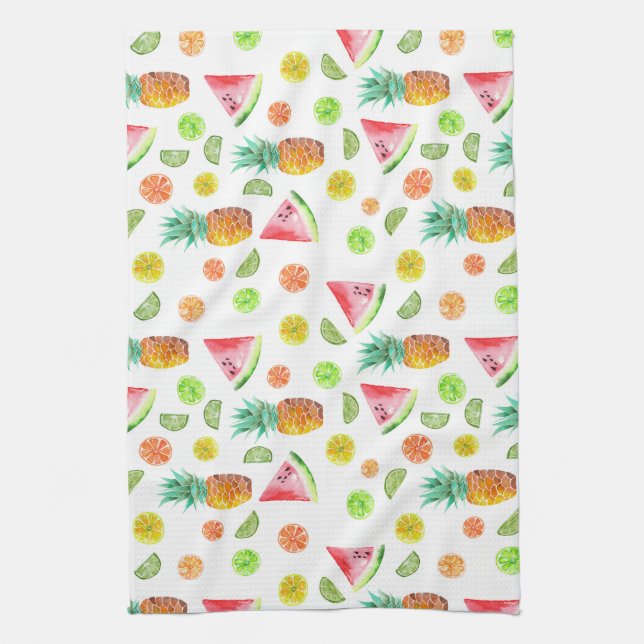 Watercolor Candied Fruit Pattern Kitchen Towel (Vertical)