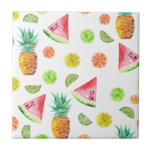 Watercolor Candied Fruit Pattern Tile