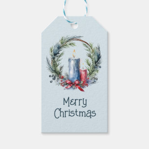 Watercolor Candle Holly  Ornament Christmas Art Gift Tags