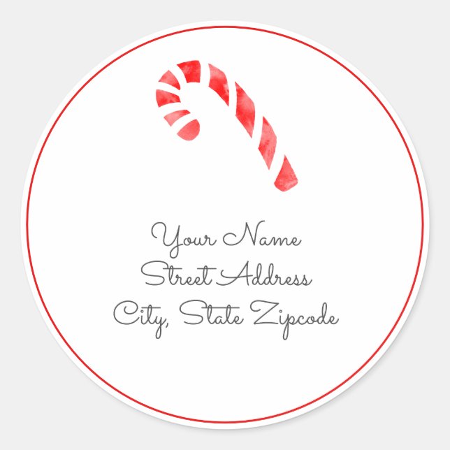 'Watercolor Candy Cane' Address Labels (Front)