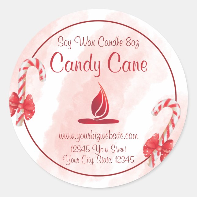 Watercolor Candy Cane Candle Label (Front)