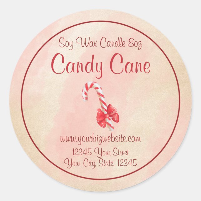 Watercolor Candy Cane Candle Label (Front)