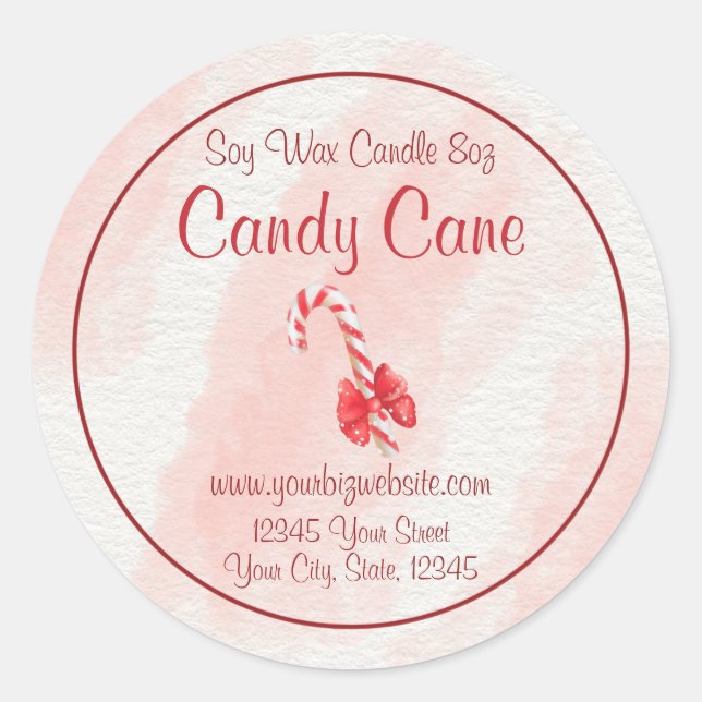 Watercolor Candy Cane Candle Label (Front)
