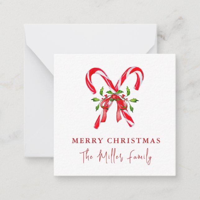 Watercolor Candy Cane Christmas Card (Front)