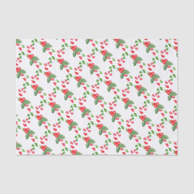 Watercolor Candy Cane Pattern - Christmas Tissue Paper (Front)