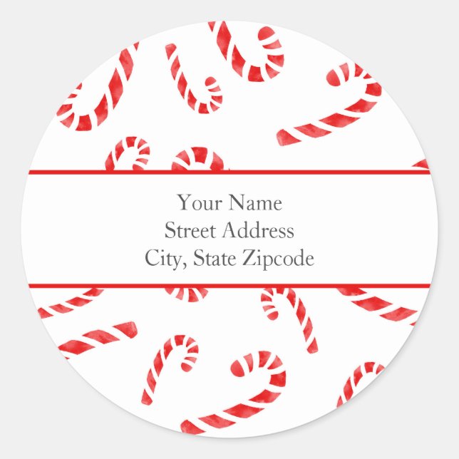'Watercolor Candy Cane Pattern' Labels (Front)