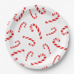 Watercolor Candy Cane Pattern Paper Plate