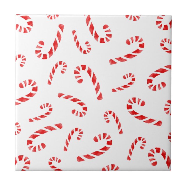 Watercolor Candy Cane Pattern Tile (Front)