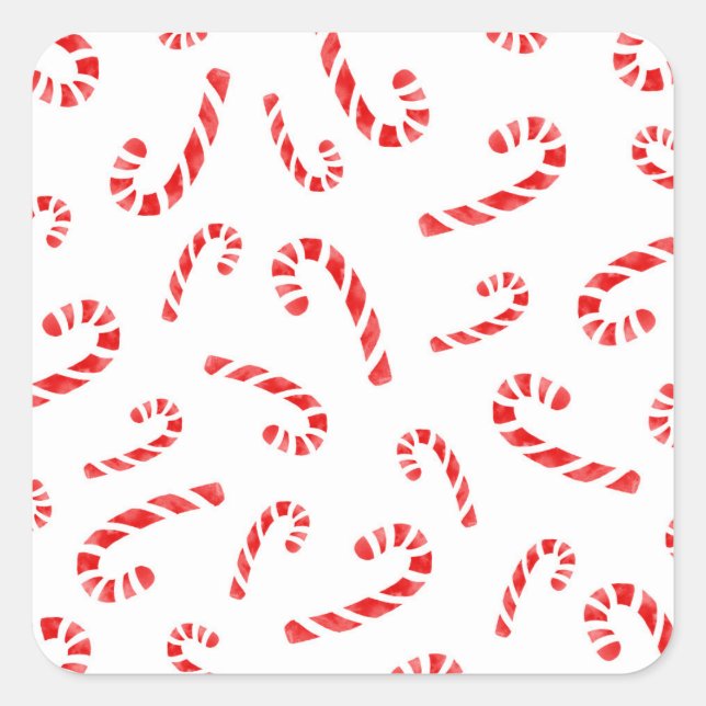 Watercolor Candy Cane Square Sticker (Front)