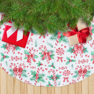 Watercolor Candy Canes and Peppermint Candy Brushed Polyester Tree Skirt