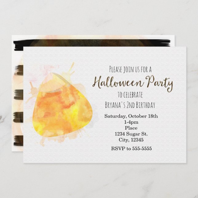Watercolor Candy Corn Halloween Party Invitations (Front/Back)