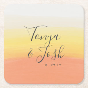 Watercolor Candy Corn Halloween Wedding Square Paper Coaster
