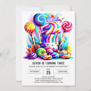 Watercolor Candy Sweet Chocolate Birthday Invitation