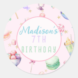 Watercolor Candy Wonderland Pastel Birthday Party Classic Round Sticker