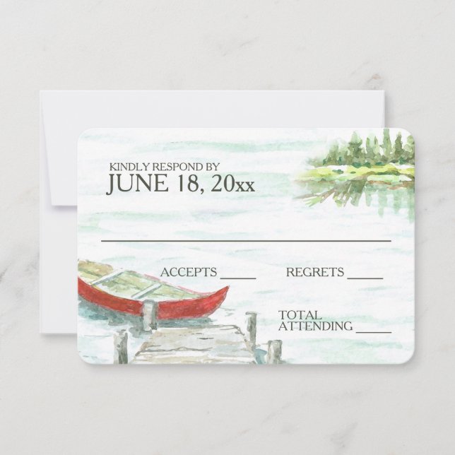 Watercolor Canoe Lake Wedding Response (Front)