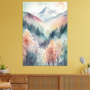 Watercolor Canvas Abstract Mountains Trees Wall