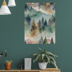 Watercolor Canvas Abstract Mountains Trees Wall Poster