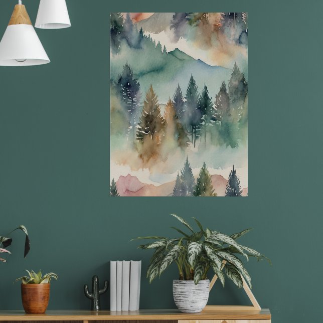 Watercolor Canvas | Abstract Mountains Trees Wall Poster (Living Room 1)