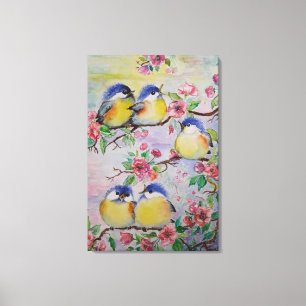 Watercolor Canvas Print Beautiful Sparrows