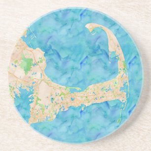 Watercolor Cape Cod Map Coaster