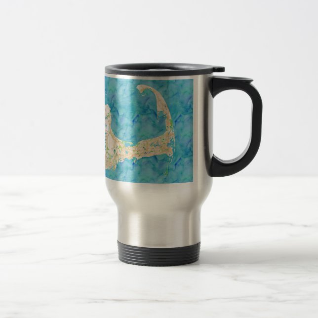 Watercolor Cape Cod Map Travel Mug (Right)